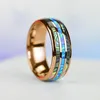 Wedding Rings Fashion Rose Gold Color Men Stainless Steel Abalone Shell Inlay Blue Opal For Women Band Jewelry Gifts