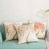 Pillow Country Style Linen Material Flower And Bird Embroidery Decoration Case Bright Color For Sofa Seat Cover