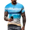 Homens camisetas verão luz solar mar areia estilo casual gráfico moda lazer impresso em torno do pescoço manga curta camisetas tops