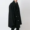 Men's Wool Mauni Coat Super Loose Oversize Mid-length Double-breasted Large Lapel Black