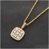 Pendant Necklaces Shiny Solitaire Square Military Army Cluster Necklace Chain Gold Sier Cubic Zirconia Men Hip Hop Jewelry For Gift Dr Dhjng