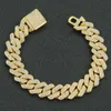 Banglor med pärlhopp Hip Hop Shiny Cuban Link Chain Armband Kvinnor Män Guldfärg Roteston Iced Out Miami Armband 230925