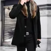 Men's Wool Men Long Woolen Coat Fur Collar Warm Male Plain Slim Casual Winter Windbreaker Jacket Autumn Fashion Top Outwear Plus Size