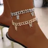 Ножные браслеты со стразами и бабочкой, кубинская цепочка для женщин, блестящая золотая, серебряная, толстая металлическая цепочка на ногу, браслет в стиле панк-рок, ювелирные изделия на ногу254n