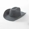 Berretti di lana cappello da cowboy occidentale donna uomo autunno inverno casual feltro cowgirl parasole per esterno caldo forma concava cappelli stile Fedora e borsalino