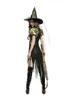 Ontwerper Themakostuum Fasion Sexy Groen Volwassen Heks Goochelaar Cosplay Jurk Dames Fantasy Halloween Onregelmatige Gothic Met Hoed