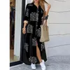 Grundläggande casual klänningar sommar mode elegant skjorta klänning kvinnor tryck långärmad knapp damer kontor semester casual kläder kvinnlig maxi klänning 230926