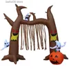 Decoração de festa 2.4m arco de lápide inflável LED fantasmas iluminados halloween decoração ao ar livre brinquedos prop inflável arco de halloween T230926