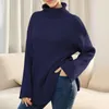 Suéteres femininos outono e inverno gola alta manga comprida assimétrica bainha pulôver oversize solto suéter tops