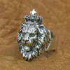 Anelli a grappolo LINSION Anello in argento sterling 925 con re leone da uomo, motociclista, punk, animale, TA190, misura USA 7-15227Q