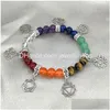 Bracelets de charme Sept Chakra Symbole Bracelet Yoga Pierre de guérison Améthyste Quartz Stretch Cadeau pour homme et femme Drop Livraison Bijoux Dhjal