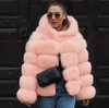 Cappotto caldo da donna in pelliccia sintetica moda invernale di alta qualità elegante peluche con cappuccio allentato 230925