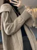 Women's Knits Tees Long Cashmere Cardigan FallWinter 100 Pure Wool Sweater Casual Solid Color Knitwear Hooded Collar Thick Jacket Pull Blouse 230925