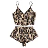 Women's Sleepwear 2pcs Women Sexy Spaghetti Strap Tank Shorts Leopard Print Lace Babydoll Nightwear Pajamas Set