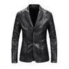 Herren Leder Kunstleder Frühling Herbst Mode Herren Casual Revers Leder Kleid Anzug Mantel / Männliche Mode Business Casual Pu Blazer Jacke l230926