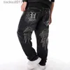 Men's Jeans co Man Loose Baggy Jeans Hiphop Skateboard Denim Pants Street Dance Hip Hop Rap Black Trouses Chinese Size 30- L230926
