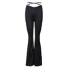 Pantaloni attivi Donna Leggings aderenti sexy a vita alta Fondo a campana Nero con lacci svasati Yoga femminile Svasato casual da donna