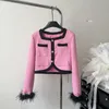 Vestes Femmes Rose Noir Qualité Luxe Parfum Tweed Femmes Automne Hiver Mode Doux Chic Manteau Court Vêtements D'extérieur