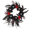 Fleurs décoratives Halloween globe oculaire artificiel rose noire décoration de couronne suspendue robuste guirlande florale faite à la main diamètre 35 cm pour