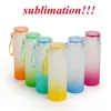 USA SHIP 500ml Bouteille d'eau en verre de sublimation 17oz couleurs dégradées bouteilles en verre givré avec lanières couleurs mélangées pack 50pcs cas290U