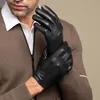 Пять пальцев перчатки 2PCS Роскошные мужские мужские кожаные овчины, вождение мужских варежек для катания на мотоцикле 230925