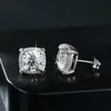 18K Beyaz Altın Kaplama 925 STERLING Gümüş 8mm Kare Meissanit Diamond Studs Küpe Mücevherleri Erkekler Kadınlar Güzel Hediye Saplamaları