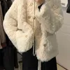 Женское меховое зимнее пальто для женщин, теплое утепленное флисовое искусственное пальто, пушистая короткая куртка для девочек, элегантный милый свободный модный топ с длинным рукавом