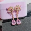 Kolczyki Dangle 14k Rose Gold Pink Topaz Stone Earring Familes Aros Mjer Oreja Orecchini Drop for Women