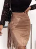 Skirts FTLZZ Summer Sexy Women Faux Chamois Leather Skirt Casual Lady Tassel Suede High Street Empire Slim Bodycon