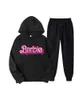 Herrspårsugnar Y2K Pink Hoodie Velor Pullover Joggers Set 2023 Kvinnor Set Pull On Sweatshirt och Sportpants Suits Two Piece Set Full Tracksuit X0926