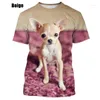 メンズTシャツ2023チワワ3D印刷Tシャツかわいい動物犬プリント男性と女性カジュアルファッションラウンドネックショートスリーブトップ