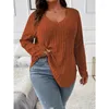 Women's Sweaters 2023 Autumn/Winter Solid Color Large Top V-neck Long Sleeve Pit Striped Brushed T-shirt Loose Pullover Women Gifts