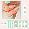 False Nails French Green Gold Edge Burst Glitter Wearable Manicure Reusable Artificial Fake Press On