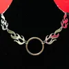 Choker O Ring Flamed Oring Flames Punk Cuban Chain Necklace For Steampunk Rockers DJ Hip-hop Music Concert Poshoots