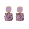 Daihe Korean Style Purple Square Crystal Rhinestone Earrings Elegant 925 Sterling Silver Needle Geometric Diamond Women