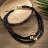 Choker Salircon Punk CCB Bead Pendant Simple Multi Layered Leather Wax Rope Chavicle Necklace Women's Casual Neck smycken