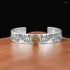 Bangle SO Vintage Exquisite Carved Rose Flower Grass Pattern Bracelet For Men And Women Personalized Feather Flat Open