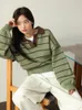 Women's Sweaters Sweet Preppy Style Classical Striped Sweater Polo Collar Oversized Knitted Pullover Loose Korean Casual Jumper Y2k Autumn