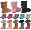 slippers womens platform winter booties girl classic snow boot bow mini fur black chestnut pink Bowtie shoes