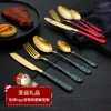 Dinnerware Sets 4pcs/set Christmas High Quality Flatware Set Stainless Steel Red Green Knife Fork Spoon Cutlery Kitchen