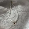 Choker koreański elegancki naszyjnik z perełek dla kobiet dla kobiet mody mody rhinestone serce wisząca biżuteria