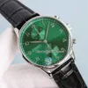 Orologi di lusso 371615 Portugieser 41mm acciaio inossidabile ETA7750 cronografo automatico orologio da uomo cristallo di zaffiro quadrante verde pelle329z