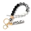 Nyckelringar 9 Färger Sile Leopard Keychain för Tassel Wood Beads Armband Keyring Women Accessories Drop Delivery SMycken DHVBH
