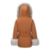 Women's Wool EUSHEY Short And Blends Fur Collar Hooded Lace-Up Jacket 2023 Thickened Warm Casual Loose Coat Female Winter Clothes