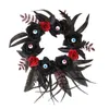 Decorative Flowers Halloween Artificial Eyeball Black Rose Hanging Wreath Decoration Sturdy Handmade Floral Garland Diameter 35cm For