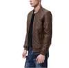 Men's Fur Brand British Style PU Leather For Men Fashion Rhombus Outerwear Male Stand Collar Jacket Mens Casual Coat