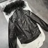 YOLOAgain – veste en cuir véritable avec col en fourrure d'autruche pour femme, surdimensionnée, Vintage, pour motard, automne 2023