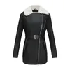 Cappotto da donna in pelle finta elegante autunno inverno lungo in velluto cappotto per donna manica bavero cerniera nero abbigliamento streetwear 230925