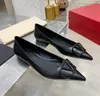 Women Brand Shoes Flat Heels Designer Sandals Gold Metal V-buckle Genuine Leather Nude Black Silver Matte Summer Size 35-44