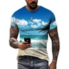 Homens camisetas verão luz solar mar areia estilo casual gráfico moda lazer impresso em torno do pescoço manga curta camisetas tops